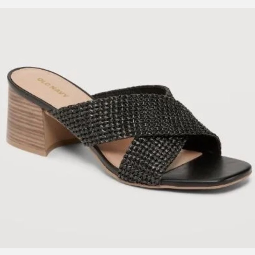 Old Navy BNWT Woven Sandals Black 7 Womens Slides Summer Shoes 7.5 Open Toe Mule